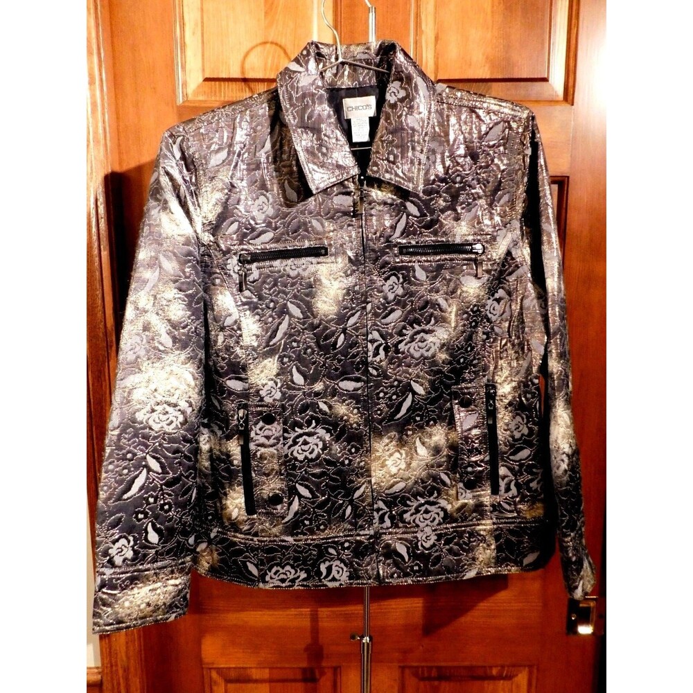 Chico Size 2 Dark Gray / Gold / Silver Multi Color Blazer / Jacket RN79984 - Picture 1 of 7